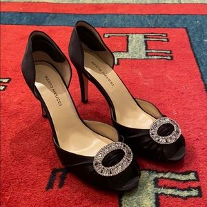 Sesto Meucci black satin heels w/embellishment